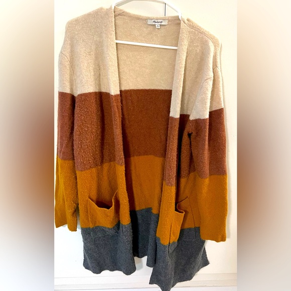 MADEWELL Kent Color-block Long Cardigan In Heather Linen Wool Alpaca blend XS - Picture 3 of 7